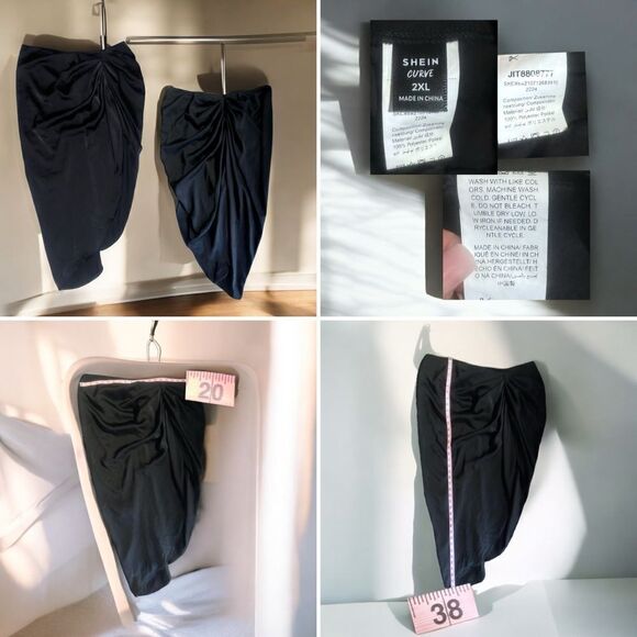 SHEIN Skirts l Black Satiny Hi-Lo Skirt l Zip Back l Side Slit l 2X l EUC - Picture 6 of 9
